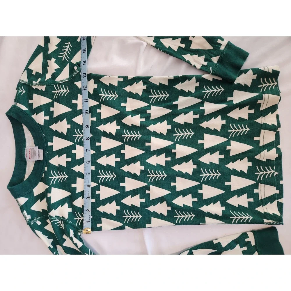 Hanna Anderson 100% Organic Cotton Green White Trees Pajama Set Like NEW Size 12